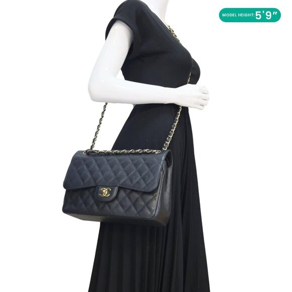 Chanel Classic Jumbo Double Flap Quilted Caviar Leather Shoulder Bag Black - Picture 2 of 14